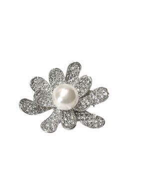 NWT Water Lily pearl crystal brooch pin silver tone